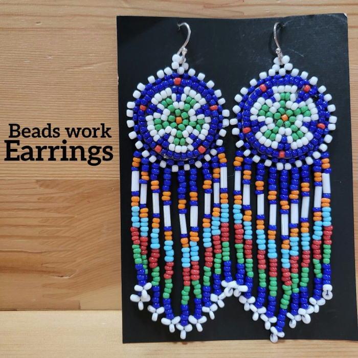 rym-252ビーズワーク ピアス長さ約10ｃｍインディアンジュエリー 大振り/フックタイプ/ロング | 