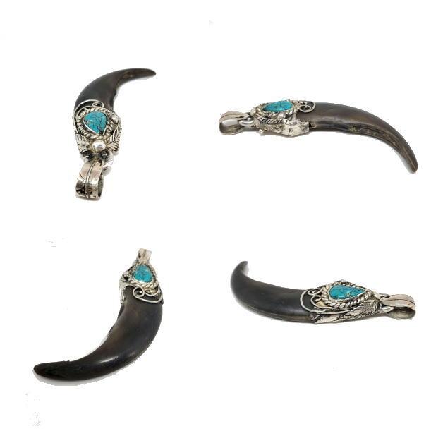rym-253 ヒグマ爪 ベアクロー ターコイズ ペンダント 一点物 ネックレス ハンドメイド アクセサリー 男女兼用 ゲテモノ インディアンジュエリー |  | 02