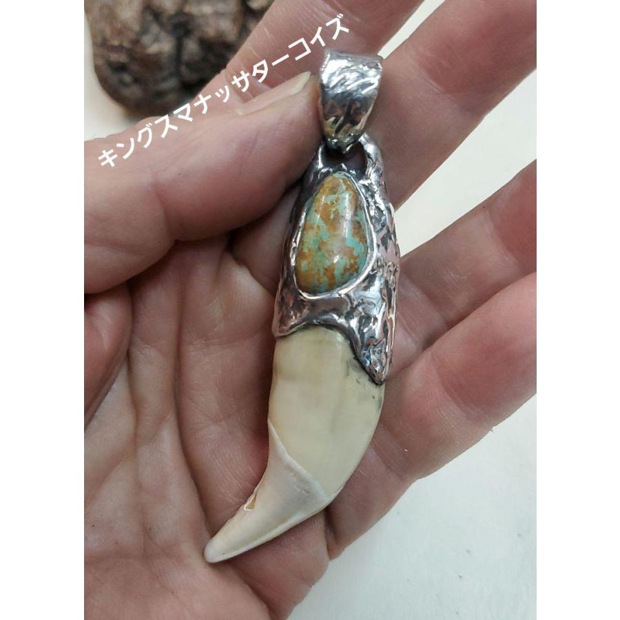 rym-32 熊牙 ベア ターコイズ付きペンダント 一点物 ネックレス ハンドメイド アクセサリー 男女兼用 ゲテモノ インディアンジュエリー |  | 01