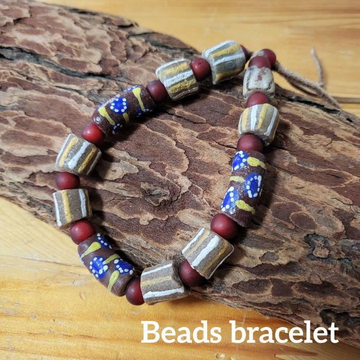 rym-377 アフリカンビーズブレスレット ホワイトハート 手首15cm用 ネイティブアメリカン アクセサリー インディアンスタイル バイカー | 