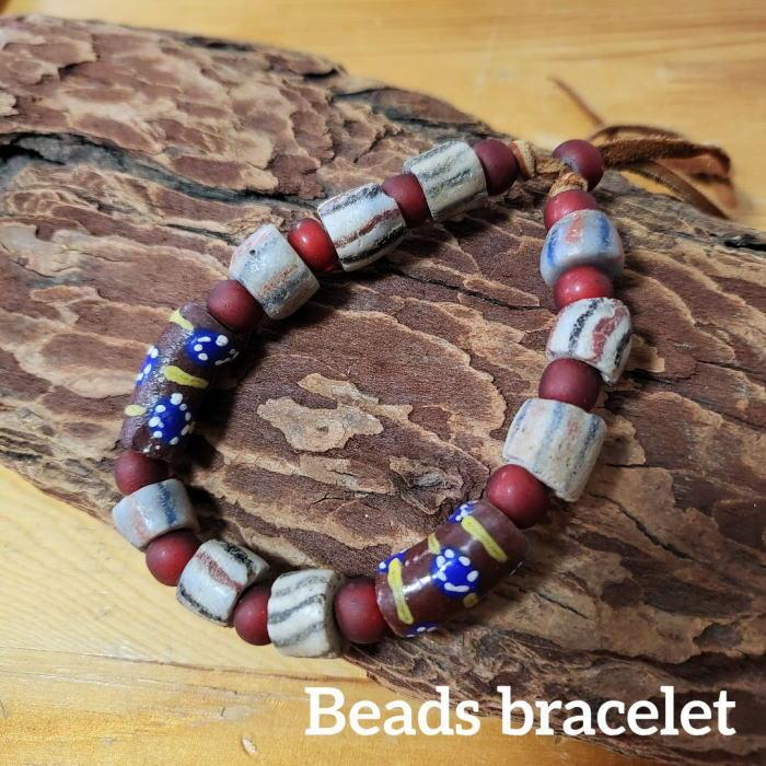 rym-378 アフリカンビーズブレスレット ホワイトハート 手首15cm用 ネイティブアメリカン アクセサリー インディアンスタイル バイカー | 