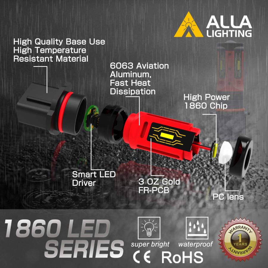 大特価放出！ Alla Lighting PG18.5d 1 ベース 12277C1 12277 P13W LED電球 フォグライト/DRL/ウ 並行輸入品