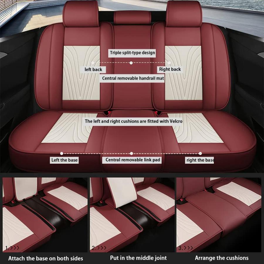 女性が喜ぶ OKUYAN Car Seat Cover Fit for Fiat 500 2012-2019 5 Seats Front and Back Non-Slip Seat Covers for Car Vehicle Interior Accessories(5 Seats Cream Red)