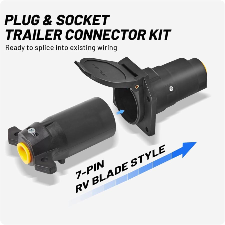 T-ポイント5倍 MECMO RV 7 Pin Male and Female Trailer Connector Truck Side & Trailer End 7 Way Blade Style Replacement Trailer Plug and Receptacle Socket Heavy