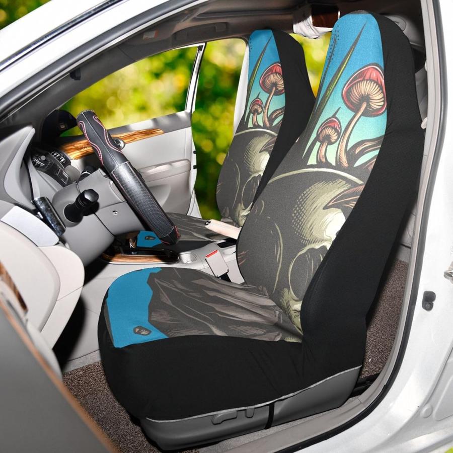  海外ブランド  Hwasondy Car Seat Covers for Front Seats Front Seat Cover Set Interior Covers for Auto Truck Van SUV Skull with Mushroom　並行輸入品