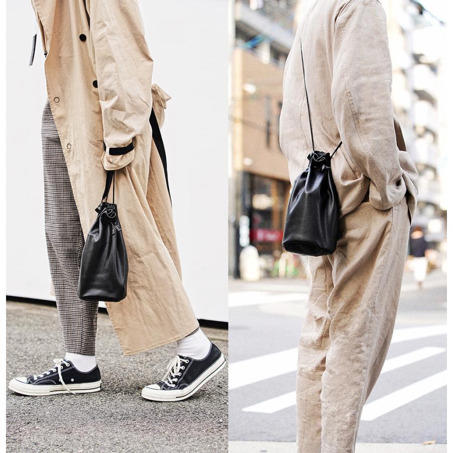 巾着バッグ ハンドバッグ メンズ レディース 本革 レザー 巾着