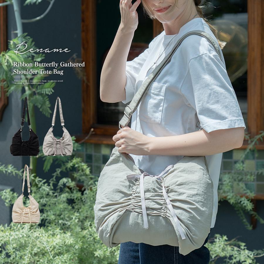 ショルダーバッグ ショルダー ナイロン リボン ギャザー レディース