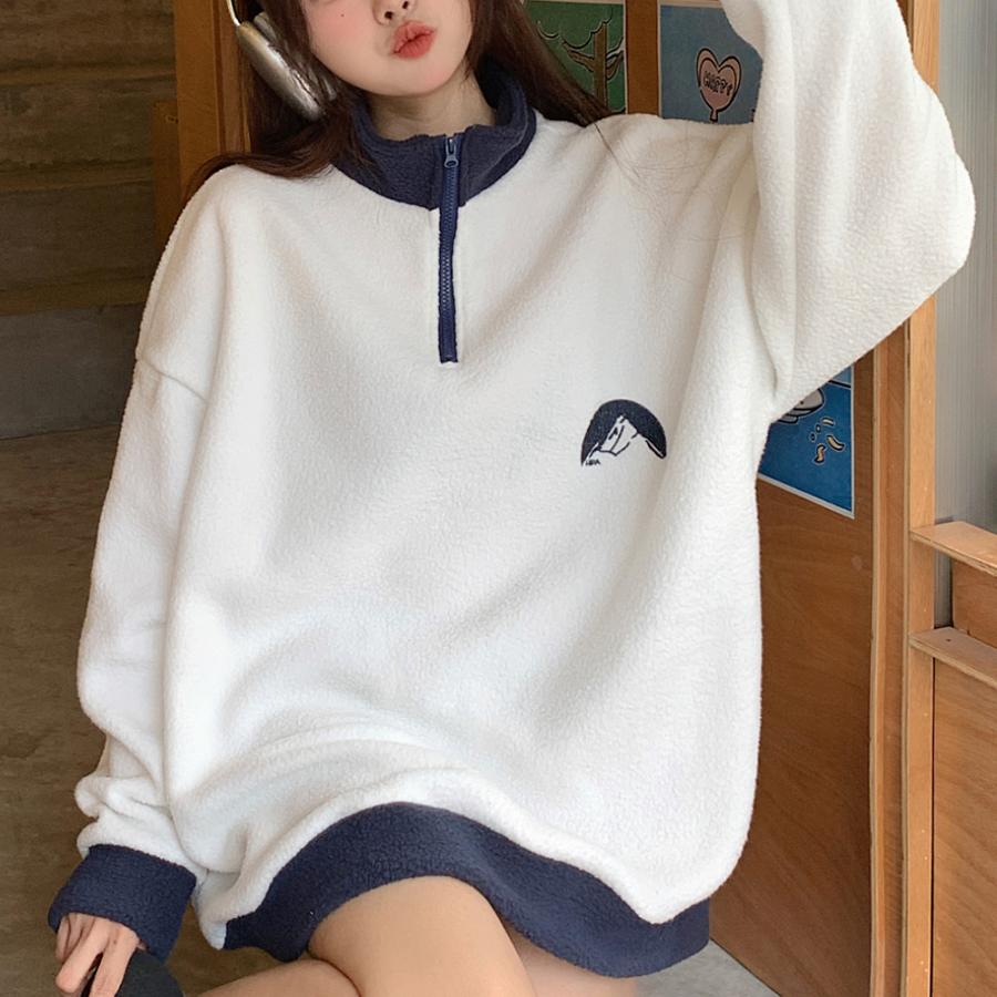トレーナー レディース ハーフジップ メンズ スウェット 韓国