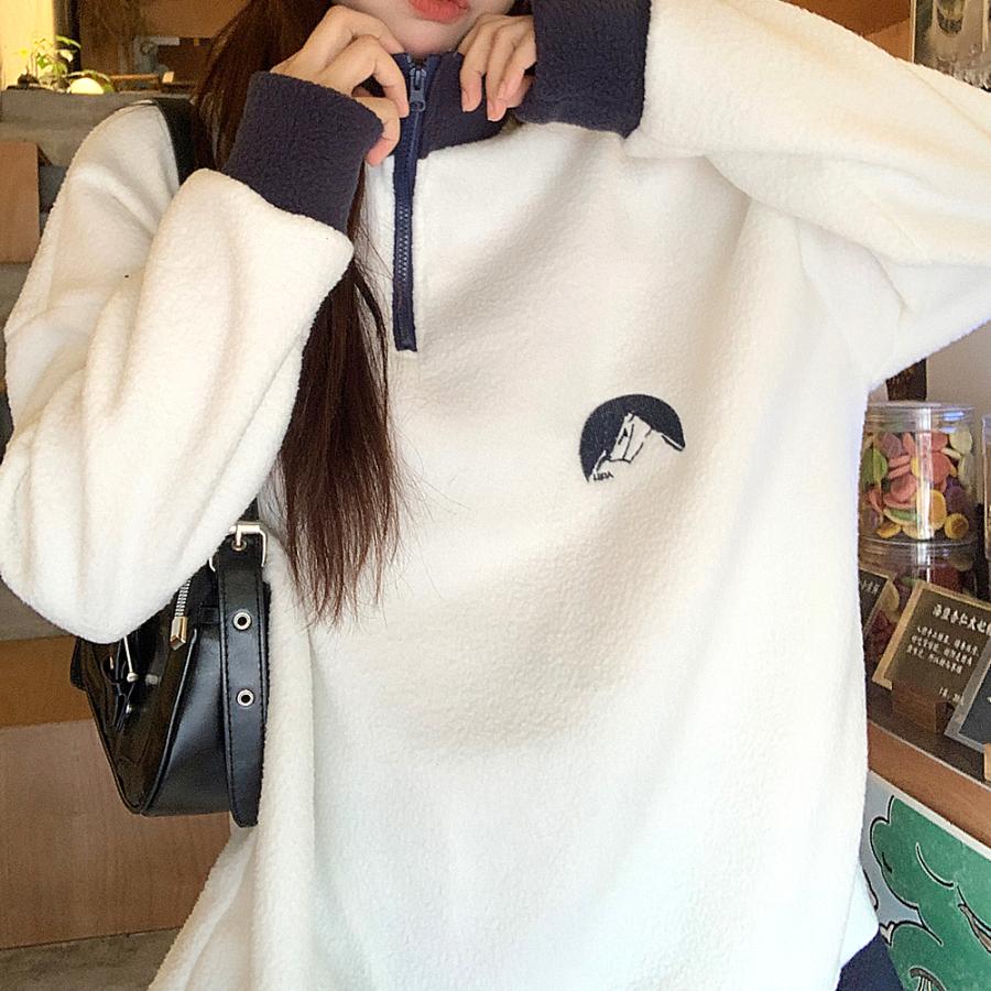 トレーナー レディース ハーフジップ メンズ スウェット 韓国