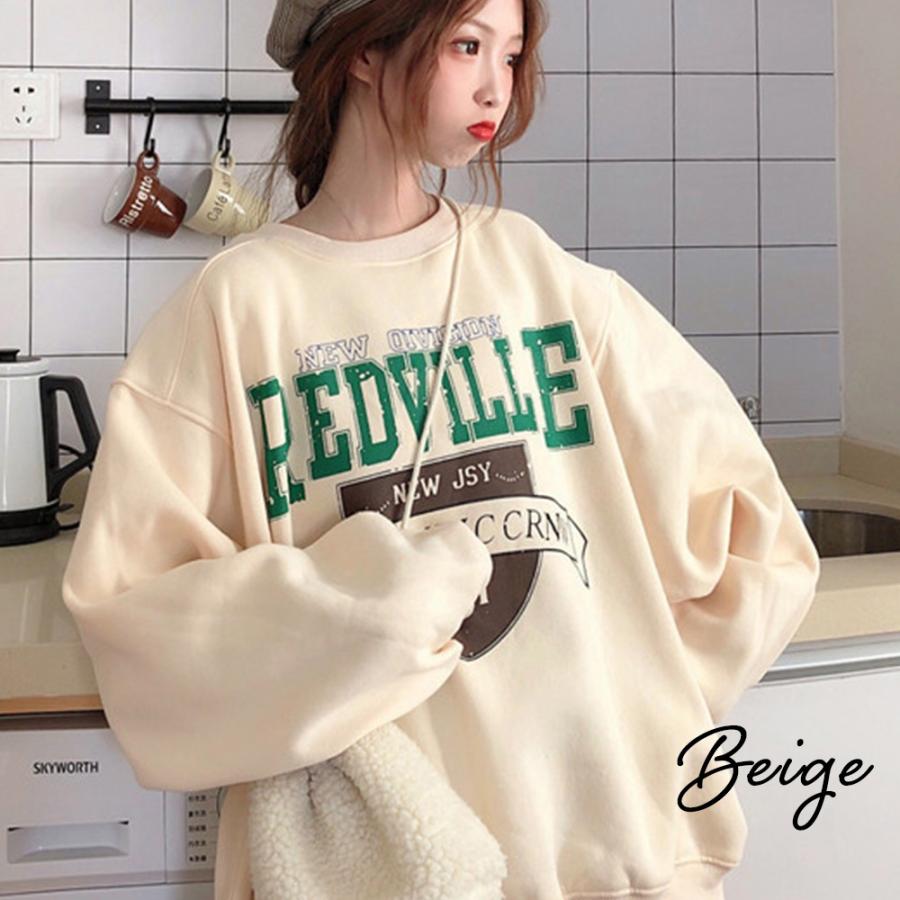 スウェット ビッグシルエット トレーナー レディース 長袖 ロゴ  プルオーバー 新生活 裏起毛 |  | 01