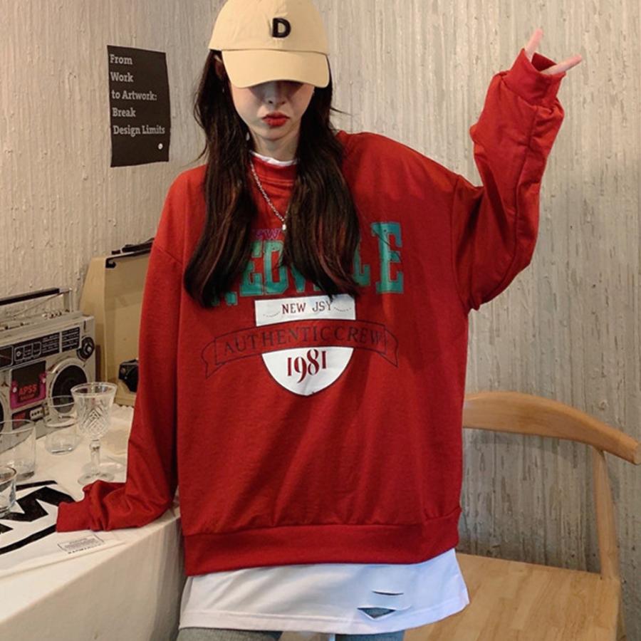 スウェット ビッグシルエット トレーナー レディース 長袖 ロゴ  プルオーバー 新生活 裏起毛 |  | 14