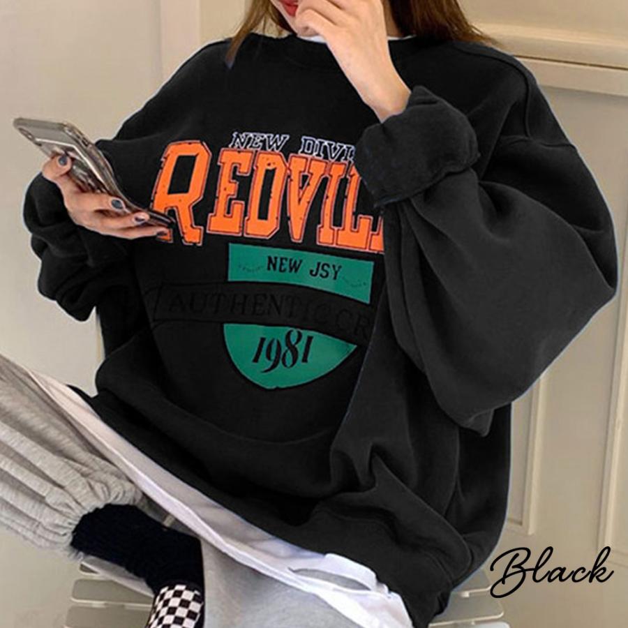 スウェット ビッグシルエット トレーナー レディース 長袖 ロゴ  プルオーバー 新生活 裏起毛 |  | 06