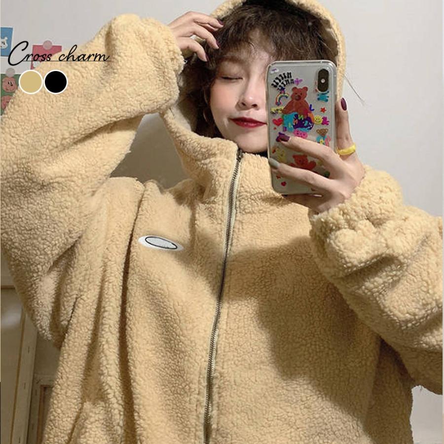 もこもこ フェイクムートン フリース オーバーサイズ パーカー レディース アウター ジップアップ ボア ふわふわ Ta131 Crosscharm 通販 Yahoo ショッピング