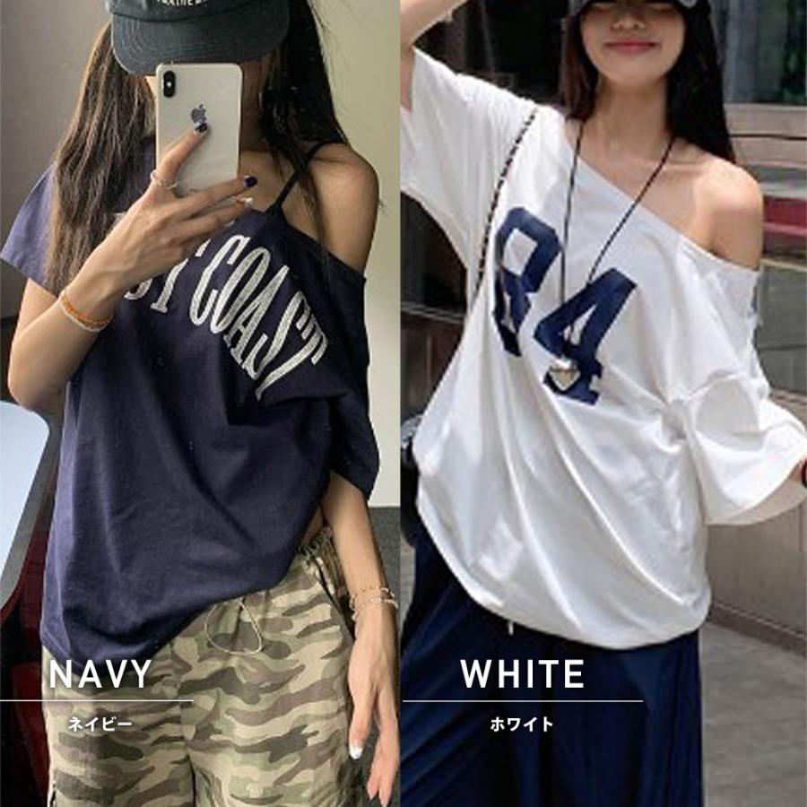 Tシャツ オフショルダー レディース 半袖 トップス プリントT ロック