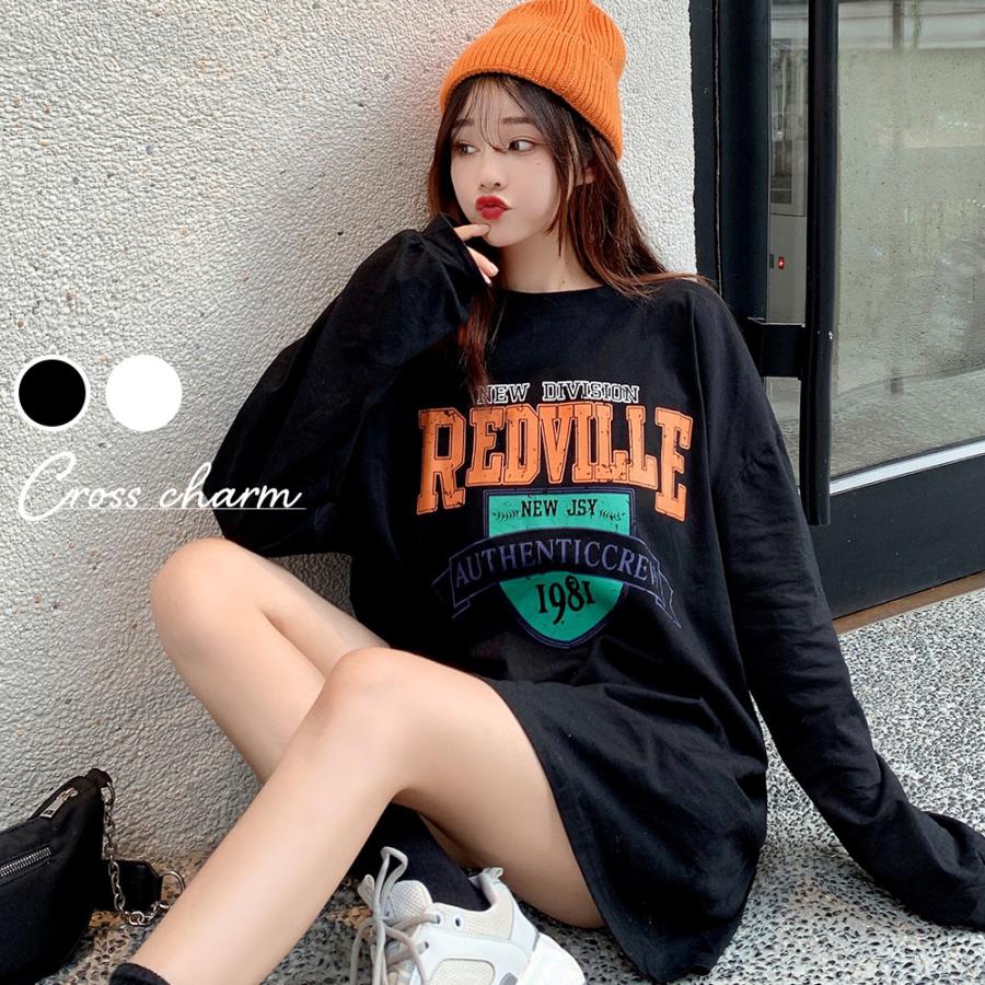 ロンT tシャツ Tシャツ ビッグシルエット カレッジ 長袖 レトロ