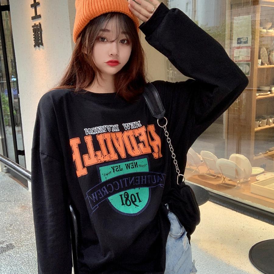 ロンT tシャツ Tシャツ ビッグシルエット カレッジ 長袖 レトロ