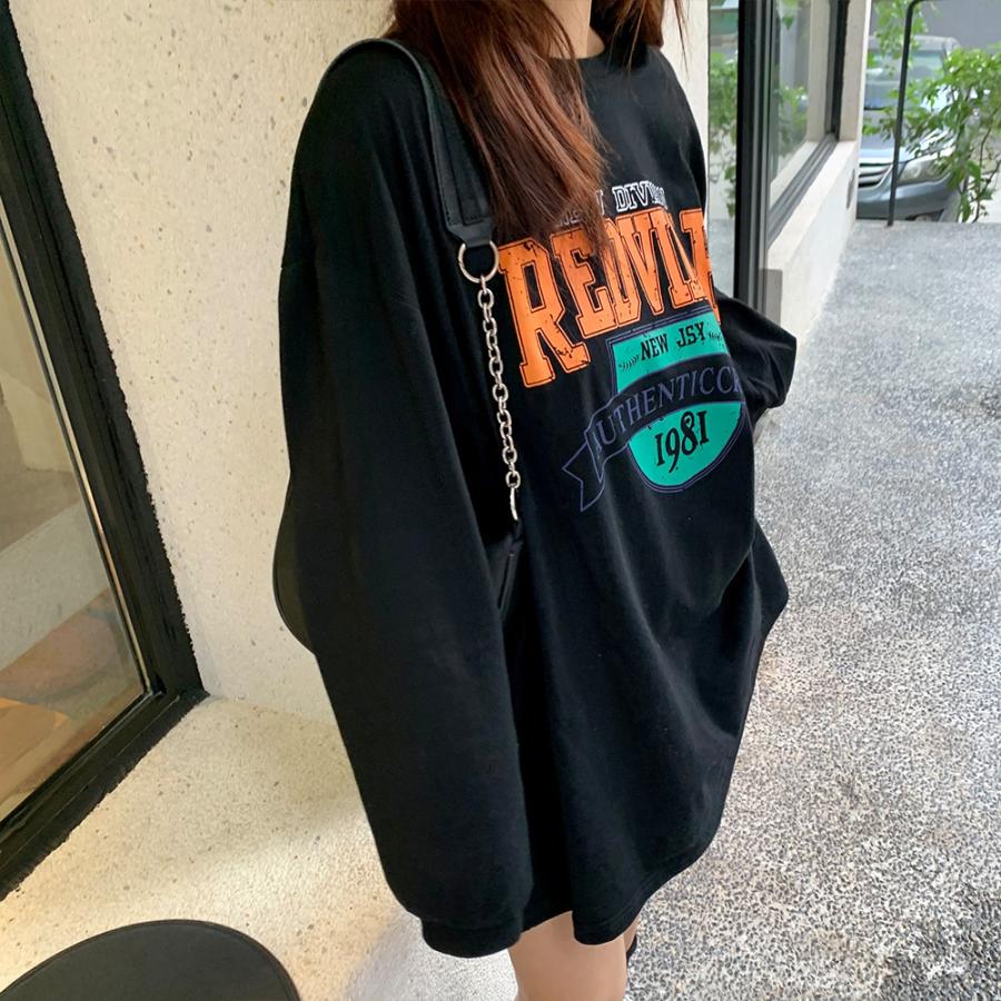 ロンT tシャツ Tシャツ ビッグシルエット カレッジ 長袖 レトロ