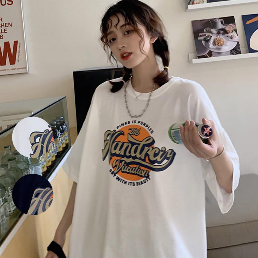 サークルプリント ロゴ Tシャツ ビッグシルエット レディース メンズ 韓国系ファッション Ta235 Crosscharm 通販 Yahoo ショッピング