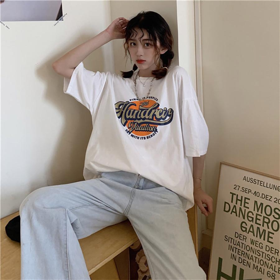 サークルプリント ロゴ Tシャツ ビッグシルエット レディース メンズ 韓国系ファッション Ta235 Crosscharm 通販 Yahoo ショッピング