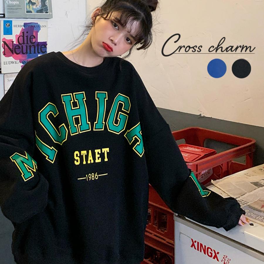 トレーナー スウェット レディース ビッグレターシルエット 長袖 大きいサイズ オーバーサイズ メンズ トップス 韓国 おしゃれ 新作 春 カレッジロゴ Ta366p Crosscharm 通販 Yahoo ショッピング