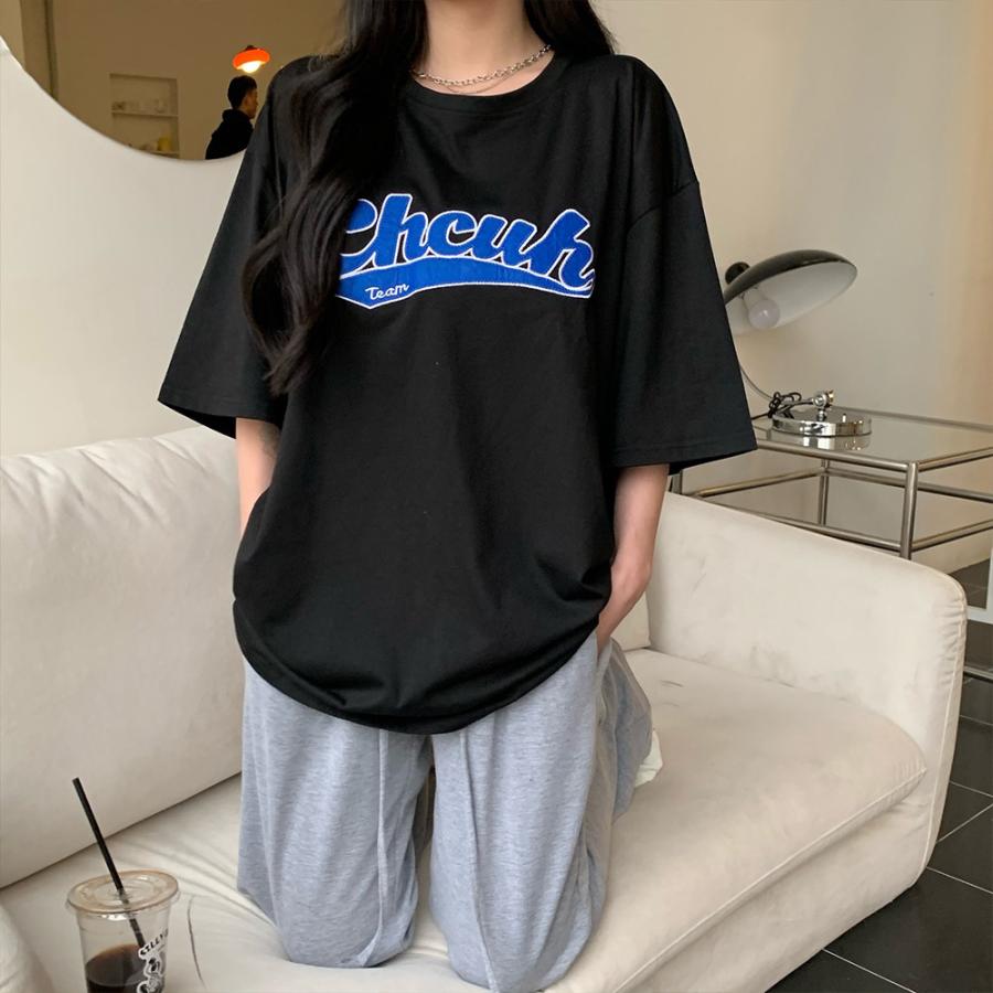 Tシャツ 韓国風ビッグシルエット カレッジロゴ ファッション t Tシャツ 韓国風ビッグシルエット カレッジロゴ ファッション t