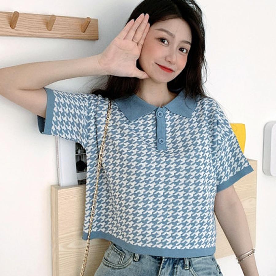 千鳥柄 ポロネック ポロシャツ ニットソー ポロニット 千鳥柄 ポロネック ポロシャツ ニットソー ポロニット