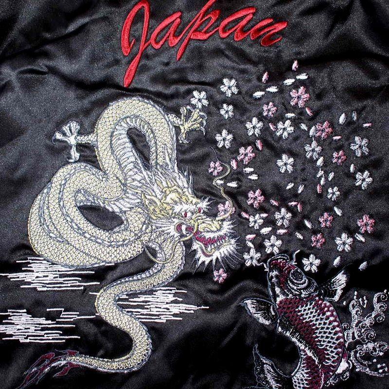 QqCcaan　龍刺繍　М　リバーシブル　スカジャン　鯉　ドラゴン　サテン QqCcaan様専用 龍刺繍 М リバーシブル スカジャン 鯉 ドラゴン