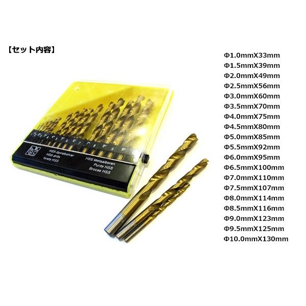 HSS 高速度鋼 チタンコーティング ドリル刃 19pcs 専用ケース付 HSS 高速度鋼 チタンコーティング ドリル刃 19pcs 専用ケース付