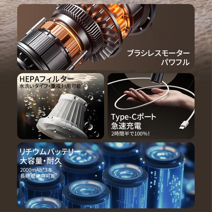 49800PA】コードレス掃除機 ハンディクリーナー 強力吸引 6000mAh