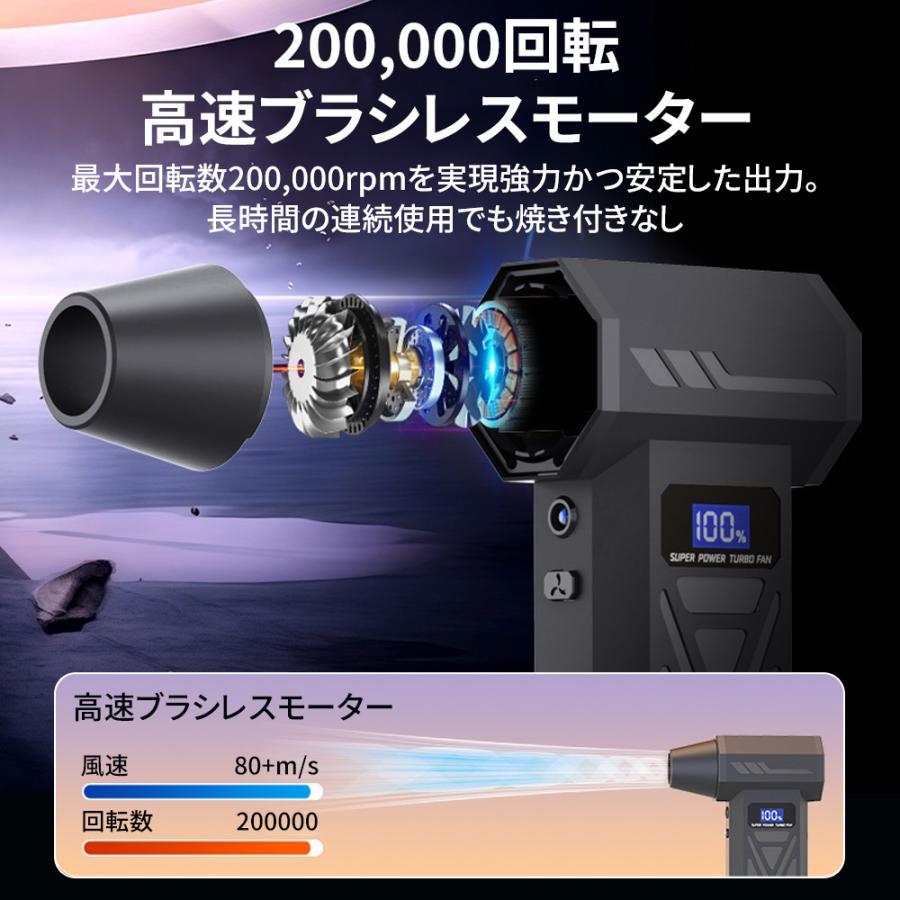 【最大風速80m/s・8000mAh】エアダスター エアブロワー 200000RPM ブラシレスモーター LEDライト照明 スクリーン 残量表示 四段階調整 強力 洗車 電動 小型 |  | 06