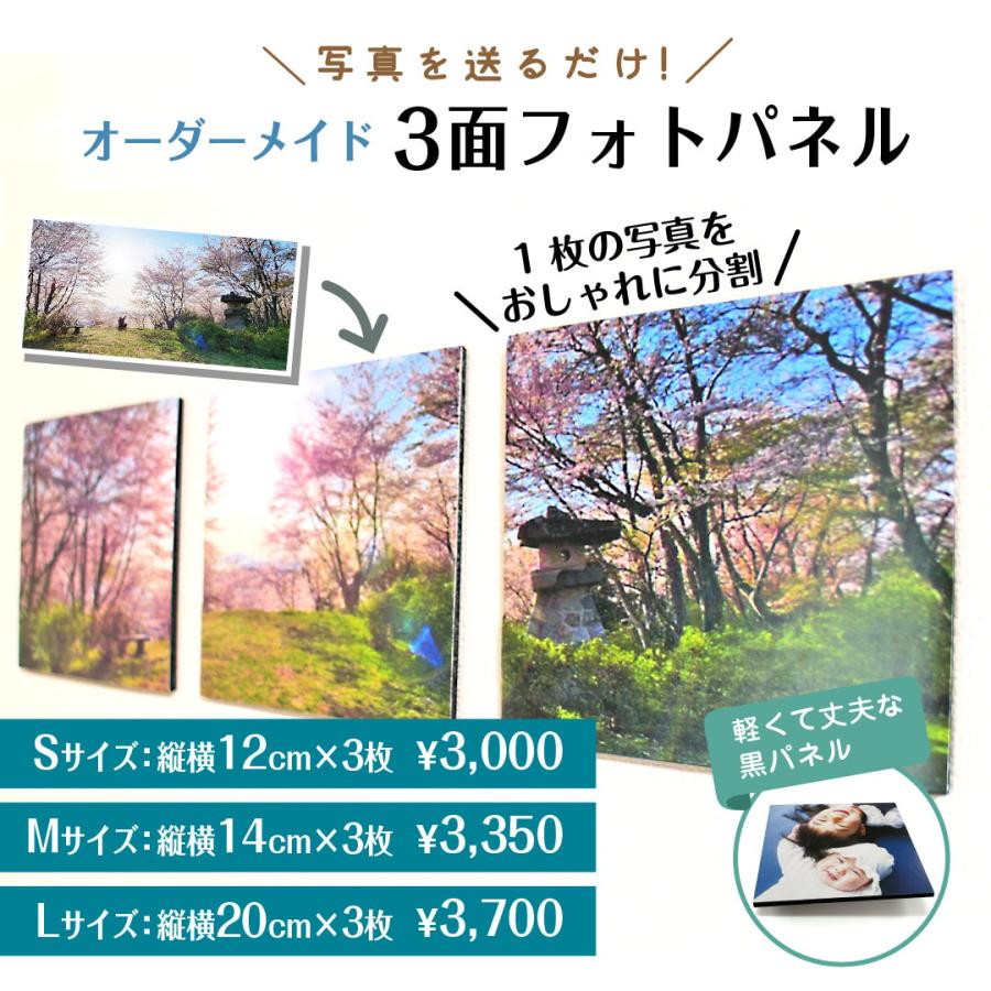 3面フォトパネル 家族 ペット 子ども 写真 オーダーメイド お祝い 出産 敬老 壁掛け 軽量 壁紙に貼れる インテリア | 