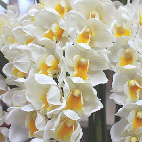 シンビジューム 3本アーチ型 白色 Sサイズ【造花】光触媒加工 : クロス