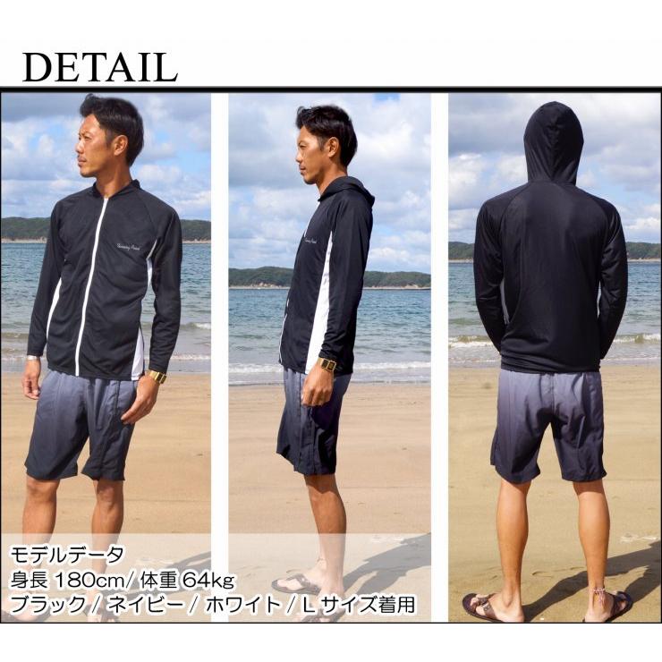 ラッシュガード メンズ 長袖 サイド切替 フード ジップアップ TURNING