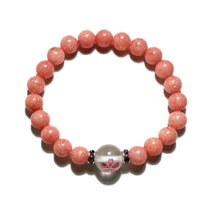 桜 彫刻 ブレスレット ジェード サクラ 天然石 パワーストーン 数珠