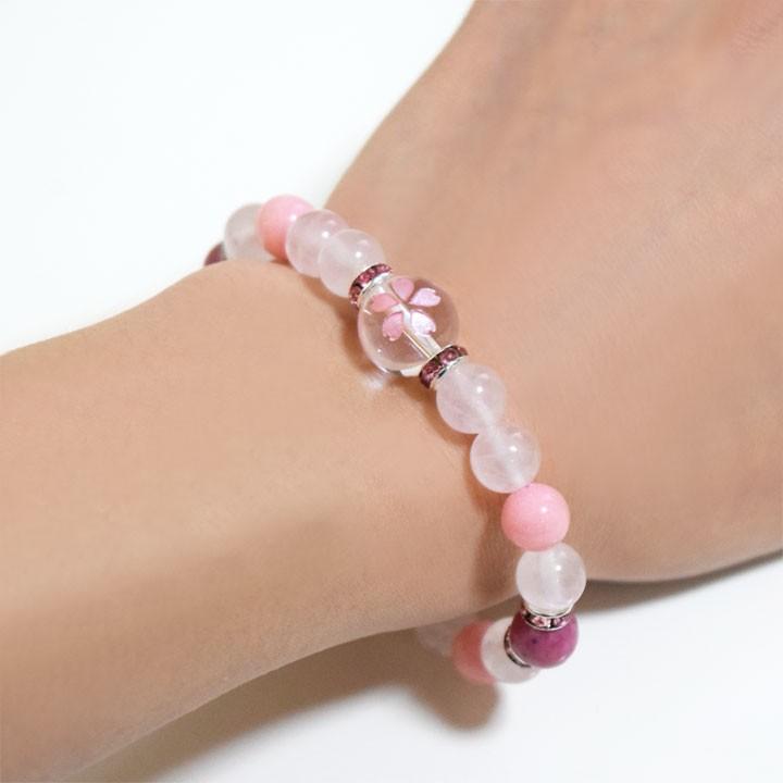 桜ブレスレット 天然石 数珠 桜 さくら サクラ 彫刻 ピンク 桜ブレスレット 天然石 数珠 桜 さくら サクラ 彫刻 ピンク