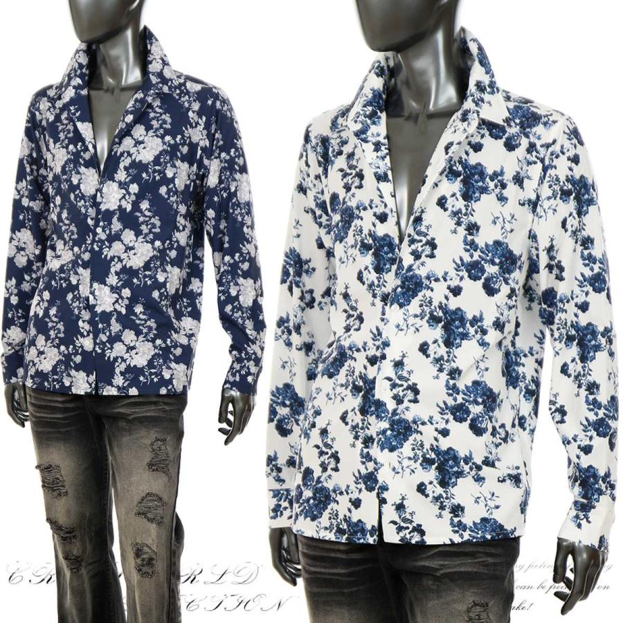 花柄 シャツ メンズ 柄シャツ 小花柄 フラワー 長袖シャツ モノトーン カジュアル キレイめ ちょいワル 年新作 春 秋 白 ホワイト ネイビー K0624 06ic K0624 06 Crossworldyahoo 店 通販 Yahoo ショッピング