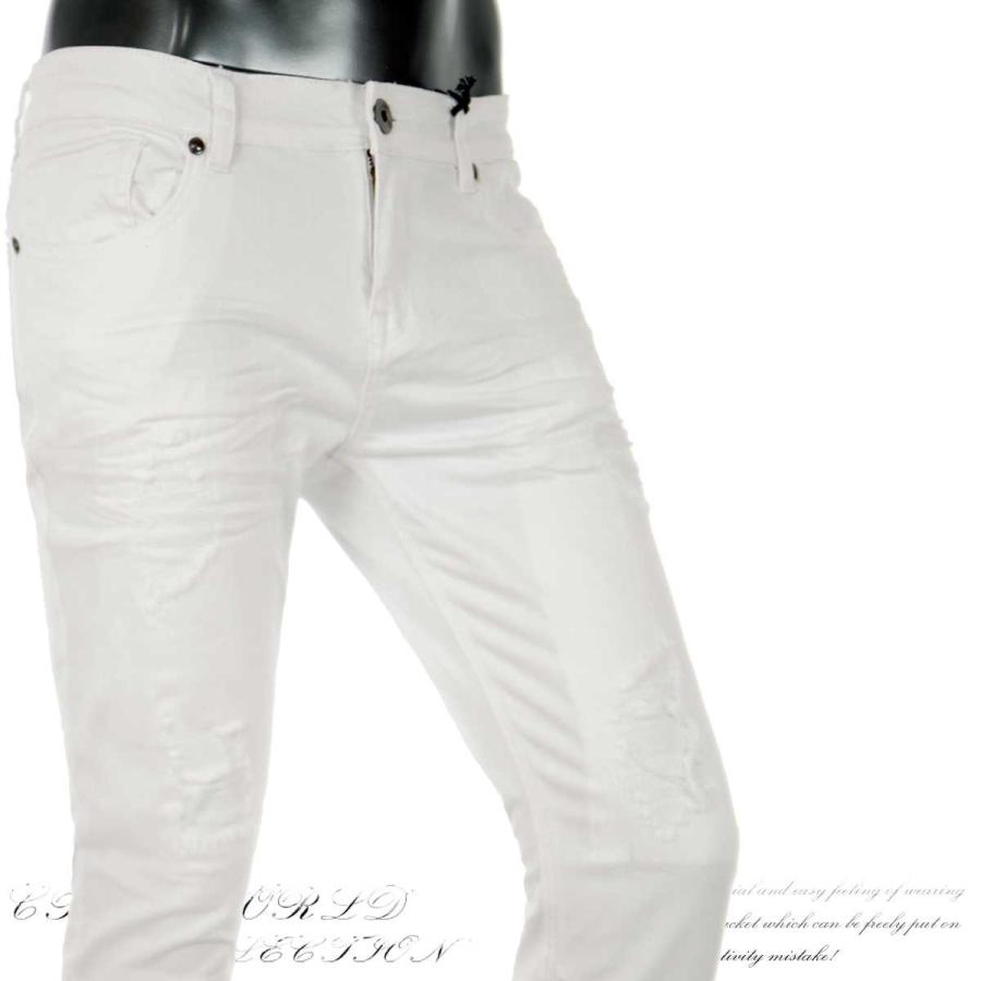 メンズ ホワイト デニム スキニー ブラック ジーンズ ダメージ デニムパンツ ジーパン アンクル丈 美脚 細身 ちょいワル リペア加工 スリム 黒 白 V 03hb V 03 Crossworldyahoo 店 通販 Yahoo ショッピング