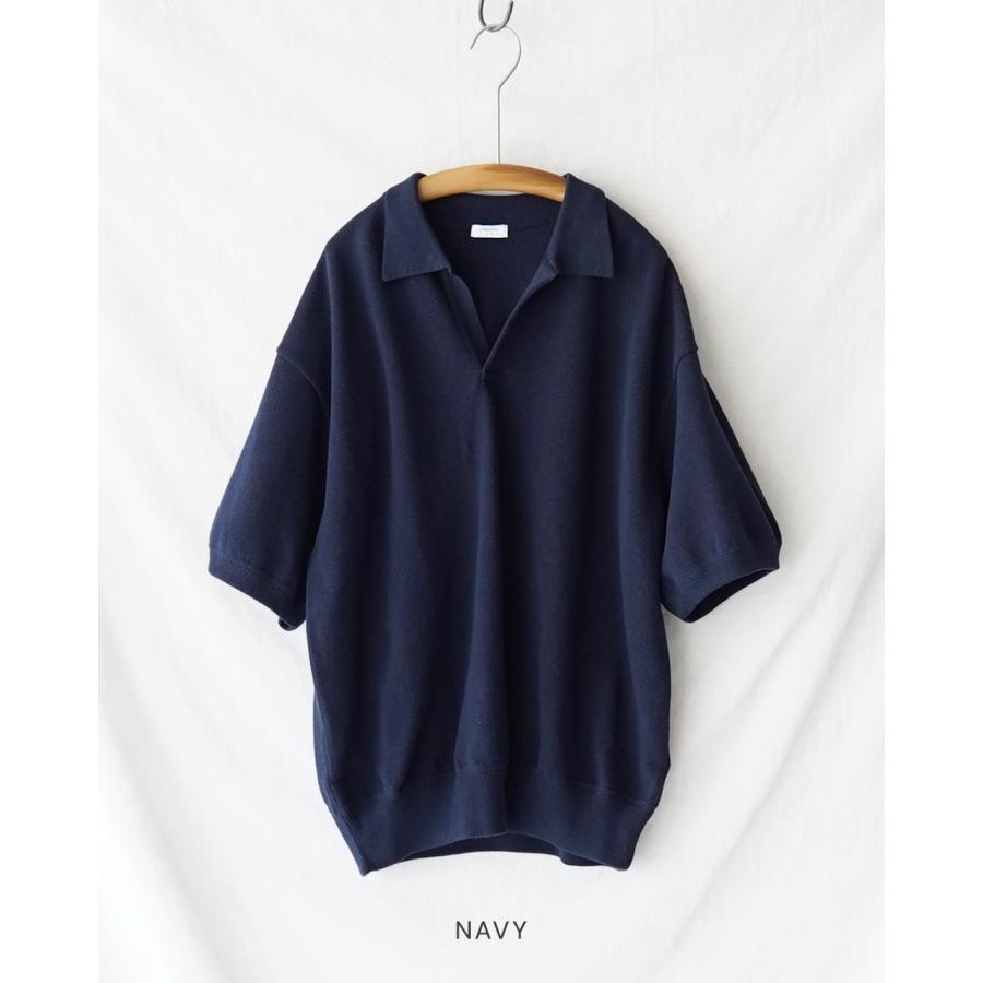 【完売品】crepuscule スキッパー　コットンニットポロ　ポロシャツ crepuscule（クレプスキュール） ポロシャツ モスステッチ スキッパー
