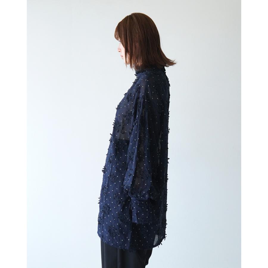 SALE クリンクル ブラウス crinkle 3D EMBROIDERY DOT LONG