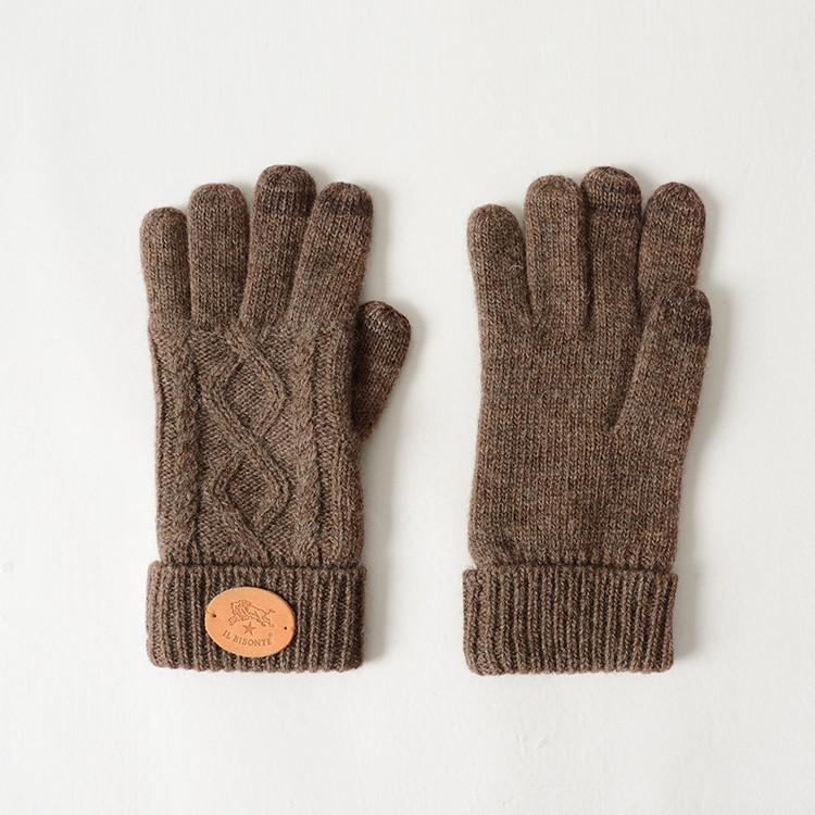 イルビゾンテ IL BISONTE Knit Glove レザーパッチニットグローブ スマホ対応手袋・54172-3-09582