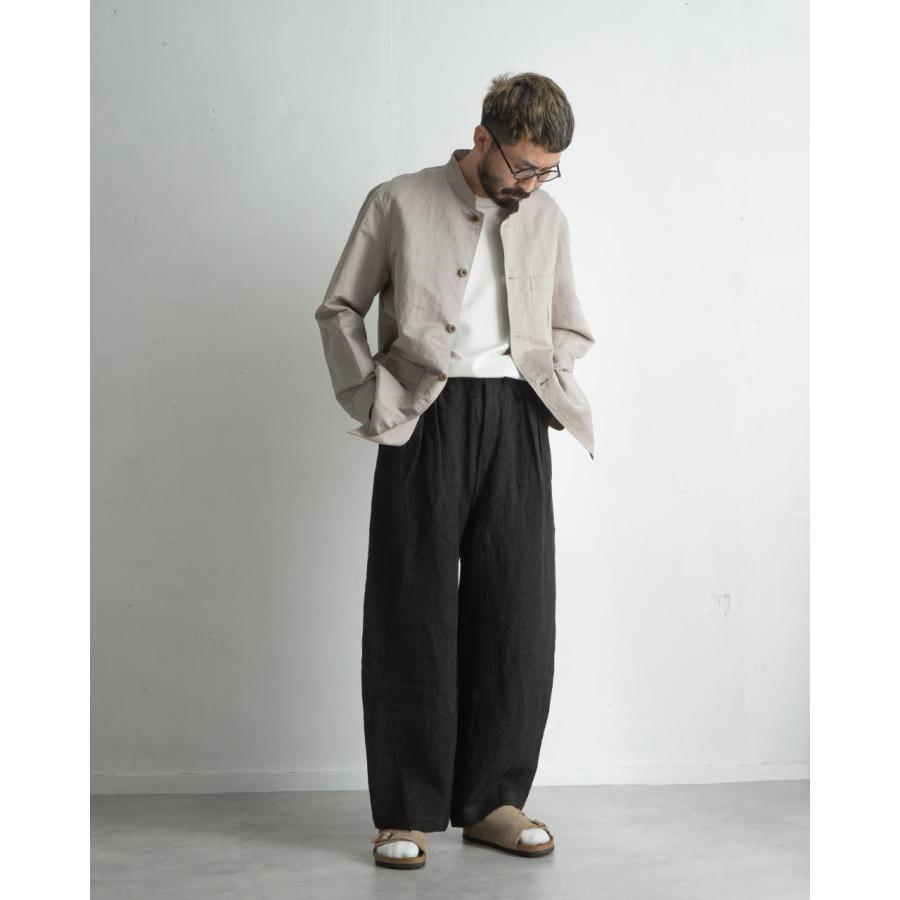 インチ/intch. ワイドイージーパンツ リネン リーフ柄 ジャカード