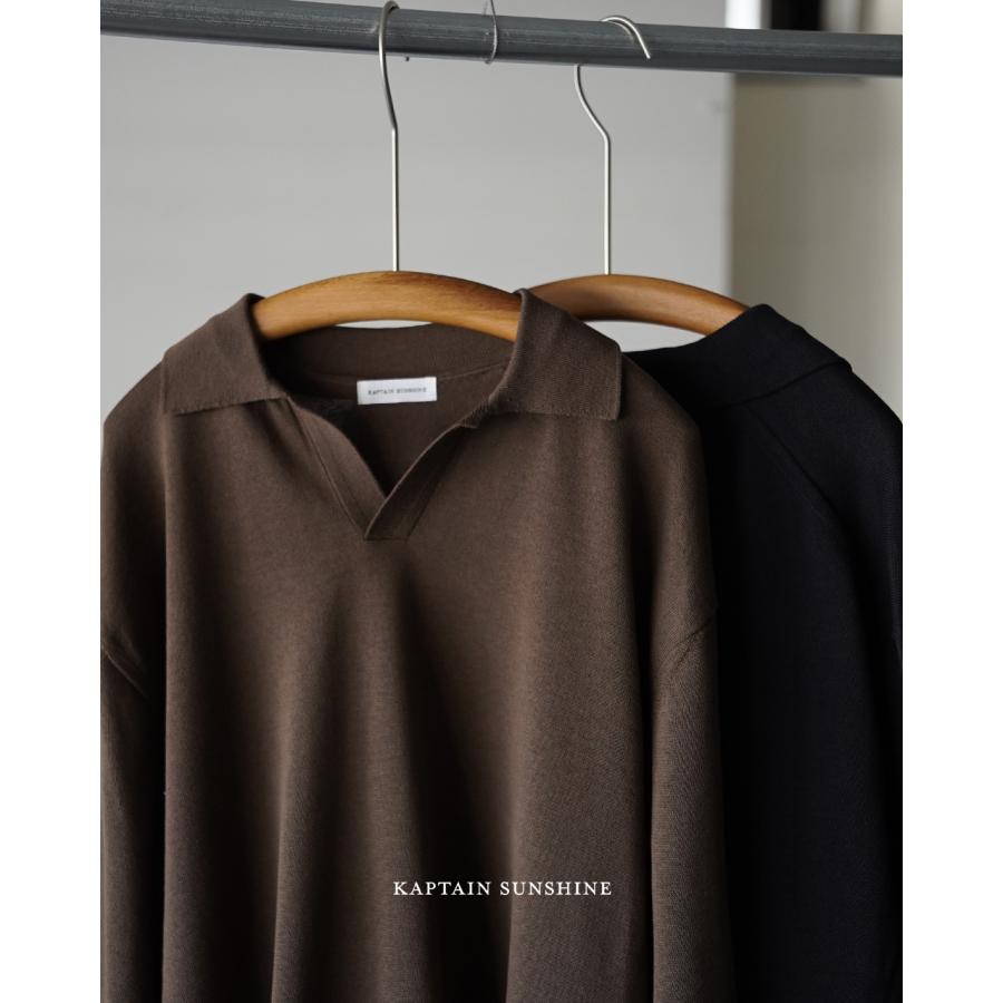 トップス KAPTAIN SUNSHINE KNIT SKIPPER SHIRT LS Kaptain Sunshine Cotton Knit Skipper Shirt - Navy | Wallace