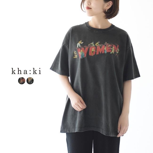 カーキ kha:ki VINTAGE BLACK TEE ヴィンテージ加工 クルーネック プリント ワイド Tシャツ  MIL-19SCS169A｜crouka