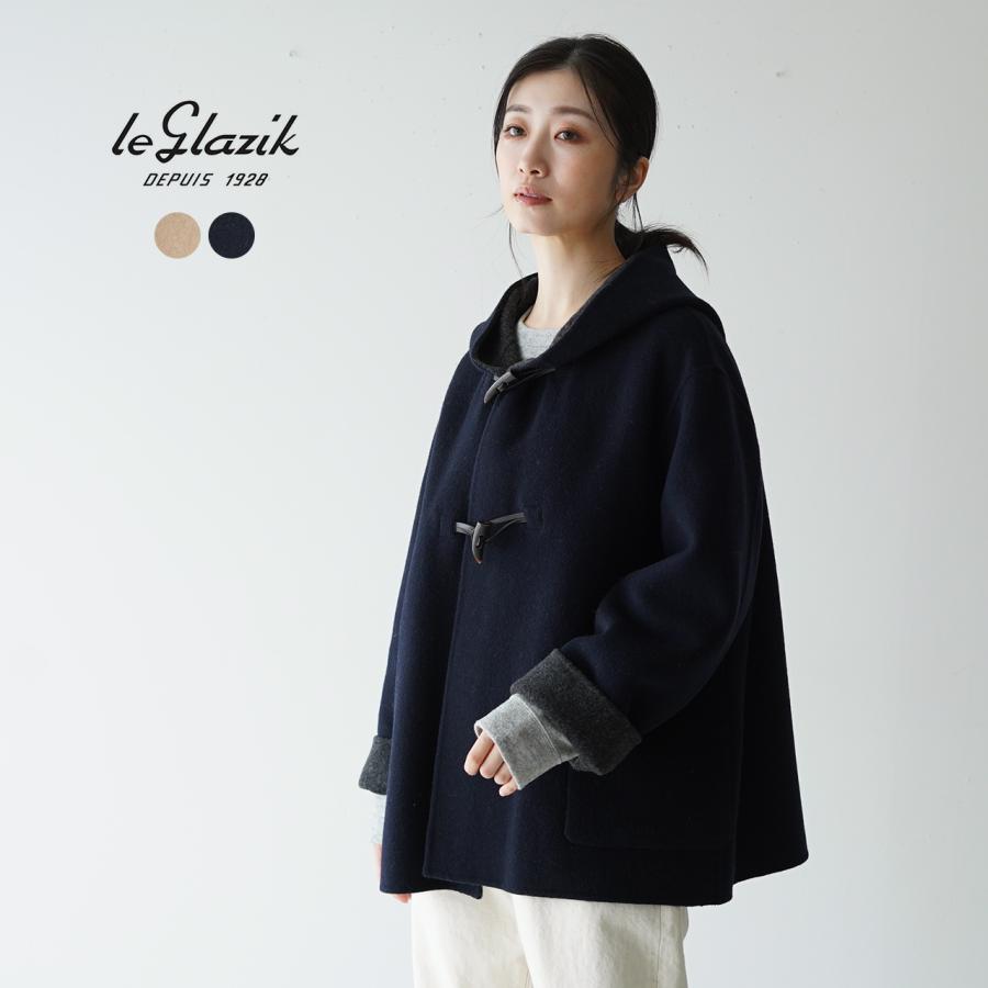 LE GLAZIK ウールリバーフーデッドショートコート ウール100%
