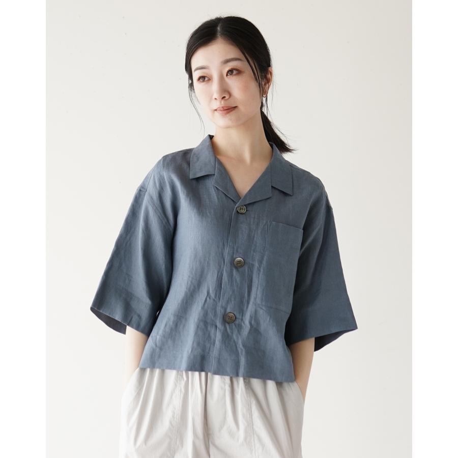 LE GLAZIK 半袖プルオーバーシャツ LE GLAZIK | ラミー スタンドカラープルオーバーシャツ WOMEN