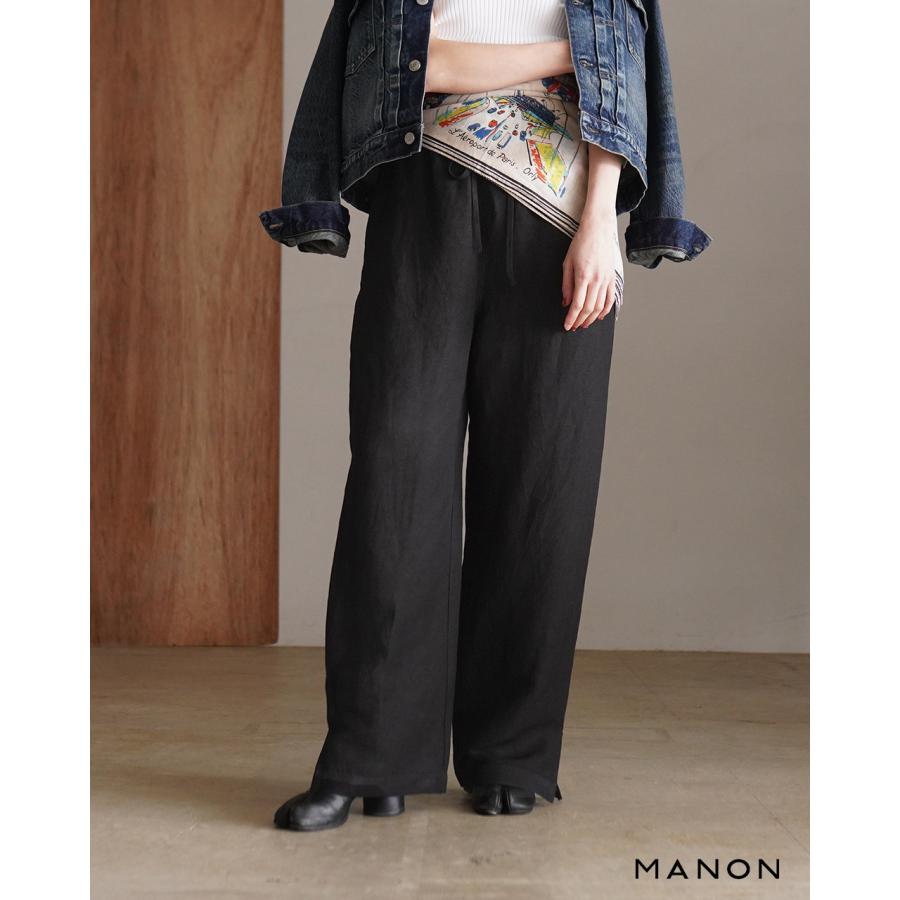 MANON（マノン） イージーパンツ レーヨンリネン スリット入リ