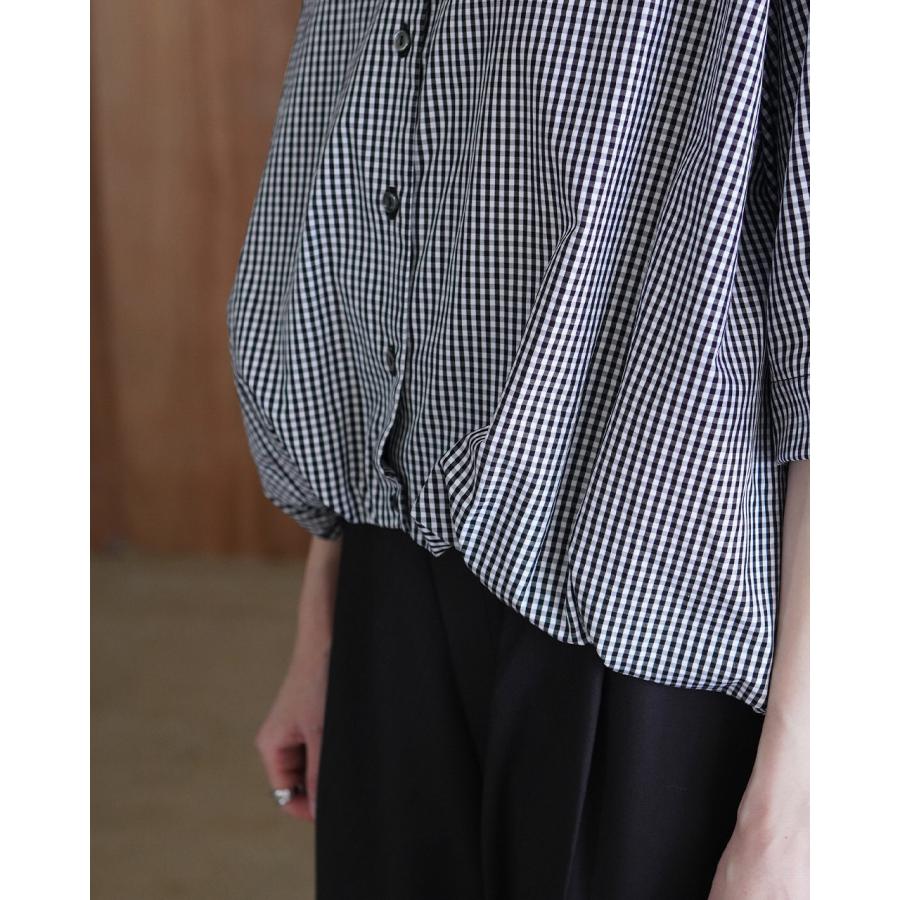 mizuiro ind ストライプハーフスリーブバルーンシャツ　ブラックチェック mizuiro ind(ミズイロインド)stripe half slv ballon shirt ストライプ