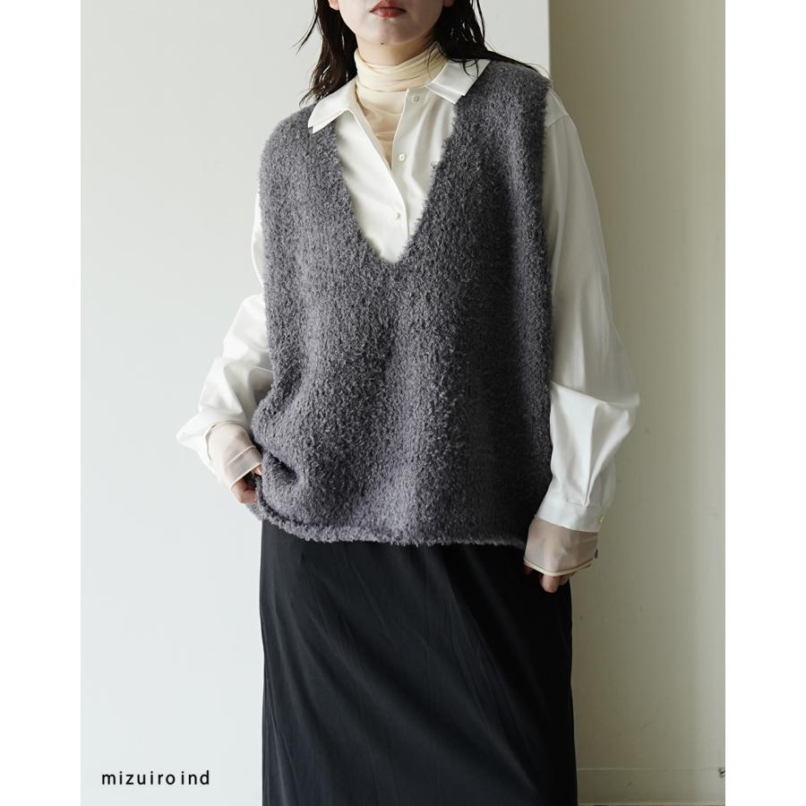 mizuiroind（ミズイロインド） ベスト へアリー Vネック ニット ベスト