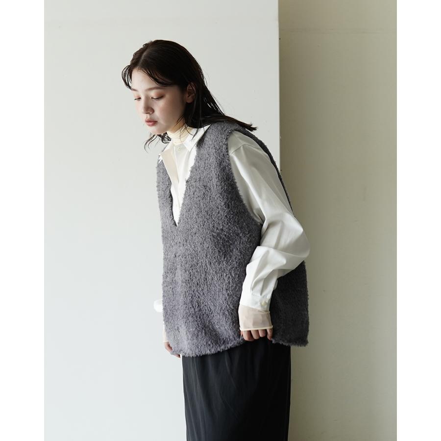mizuiro ind ニットベスト ダークグレー mizuiroind（ミズイロインド） ヘアリー Vネックベスト / レディース