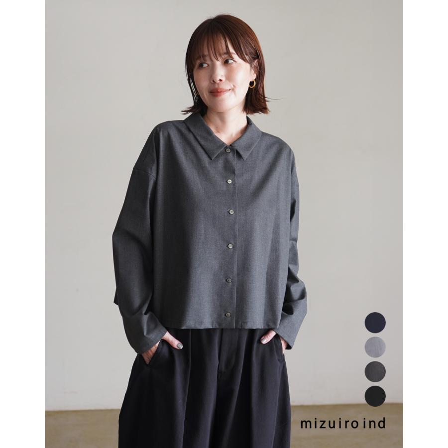 mizuiro ind コットン長袖シャツ グレー mizuiroind（ミズイロインド） mizuiro ind T R ワイドシャツ